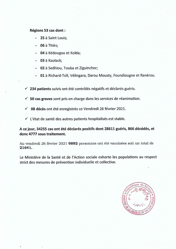 COVID-19 Sénégal : Communiqué 363/27 fev 3 155299159 2803930976513455 5548501152420069972 o