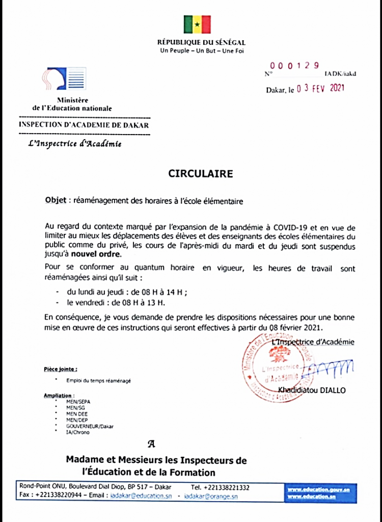 Covid-19 : Un nouveau calendrier scolaire établi, des cours suspendus 2 circulaire