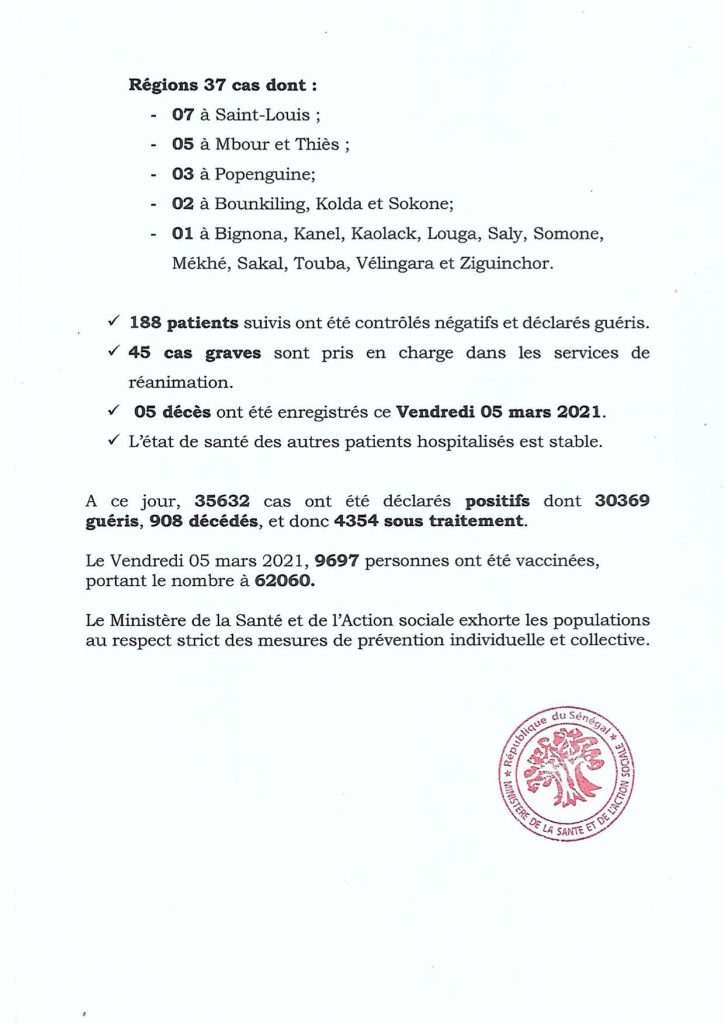 COVID-19 Sénégal : Communiqué 370/06 Mars 3 157321715 2809610125945540 2766004456125387469 o