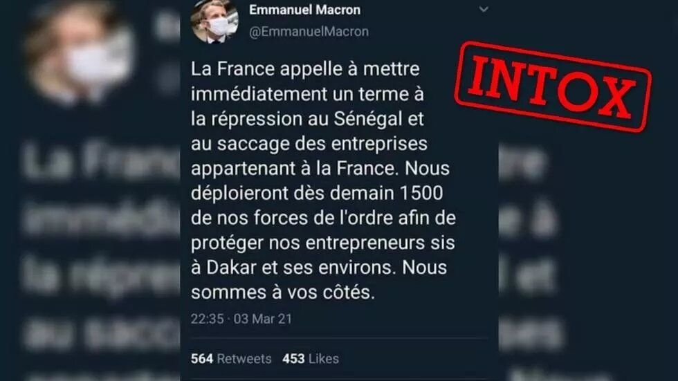 Ce tweet d’Emmanuel Macron sur le déploiement de militaires français au Sénégal est un faux 1 Ce tweet d’Emmanuel Macron sur le déploiement de militaires français au Sénégal est un faux