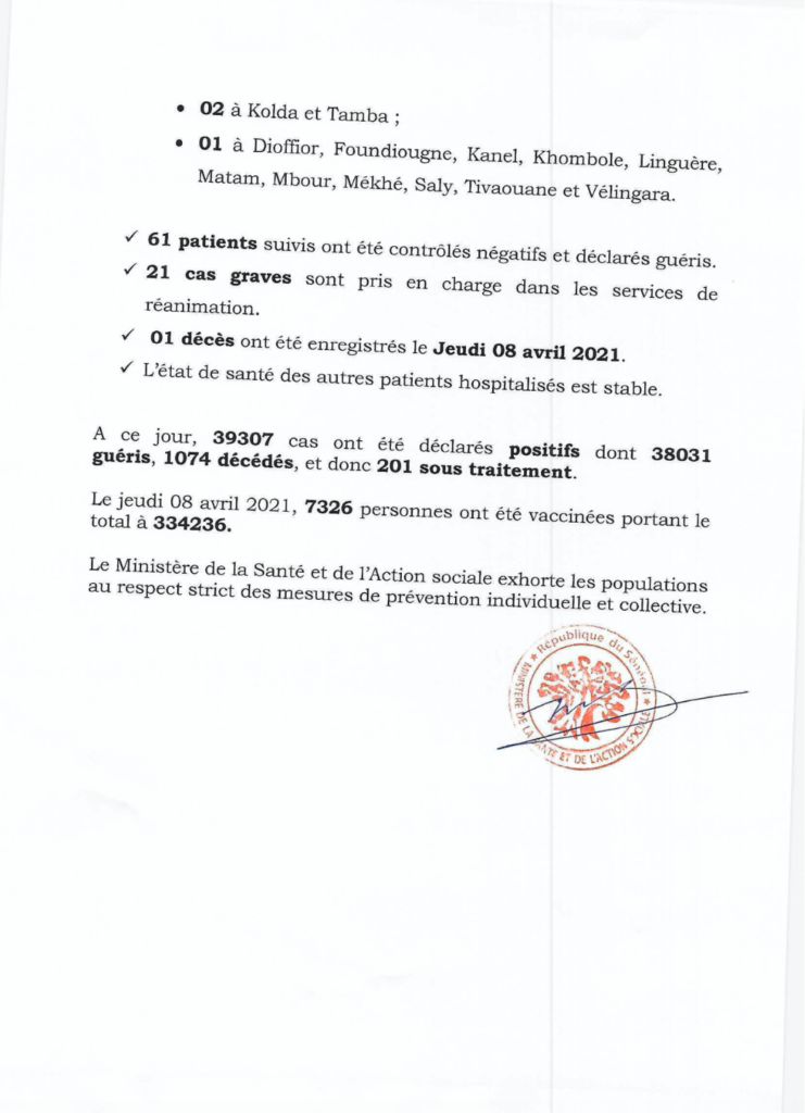 COVID-19 Sénégal : Communiqué 404/09 Avril 3 170717724 2835444953362057 7624590814115223410 n