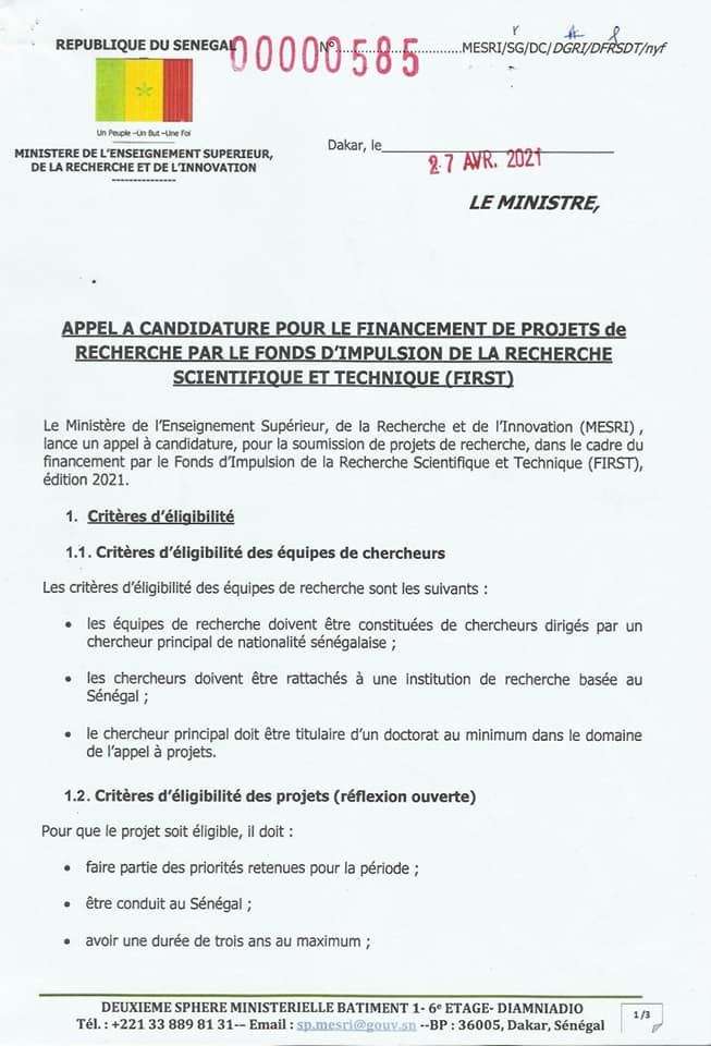 MESRI : Appel à candidature pour le financement de projets de recherche par le FIRST 2 179240259 3715290498582061 8449198259465500625 n
