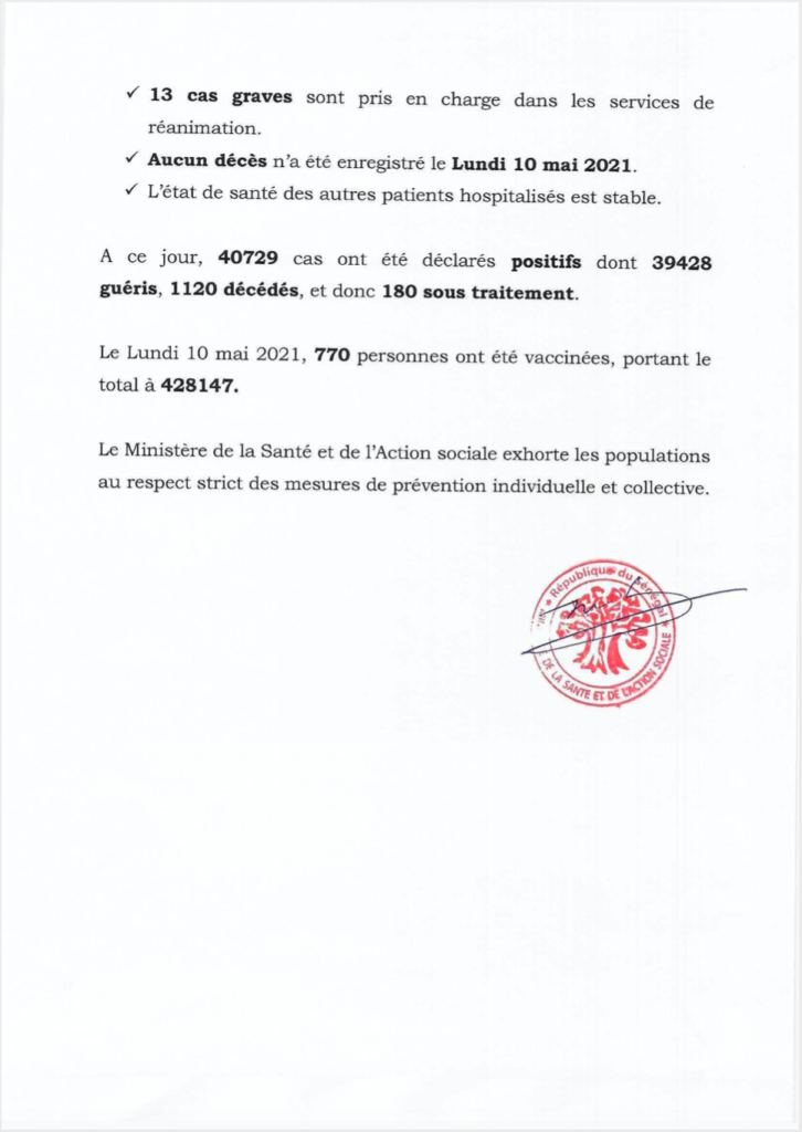 COVID-19 Sénégal : Communiqué 436/11 Mai 3 185426983 2858059641100588 4878941470496274680 n