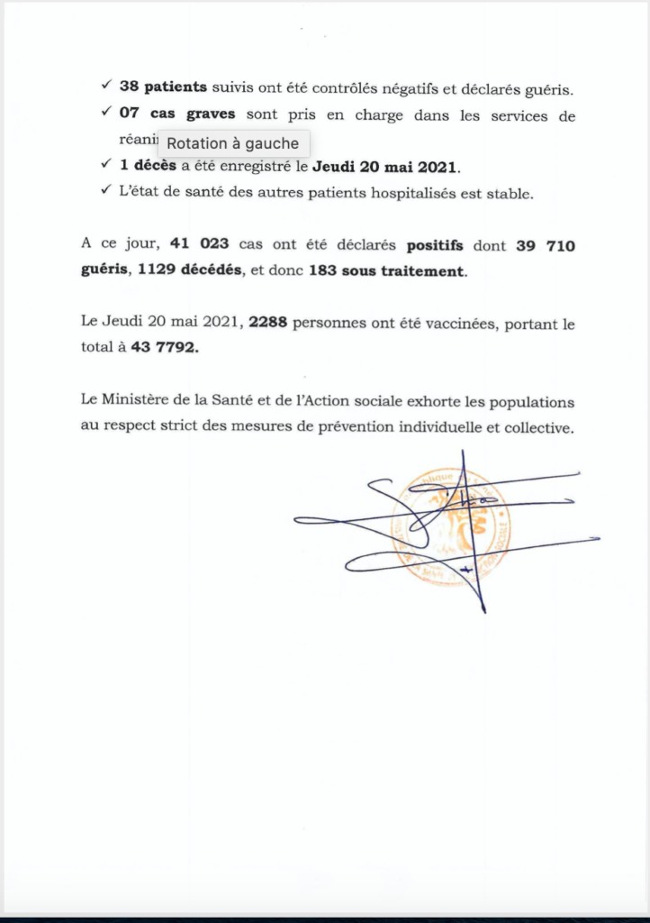 COVID-19 Sénégal : Communiqué 446/21 Mai 3 189891574 2865302540376298 2621452783125785212 n