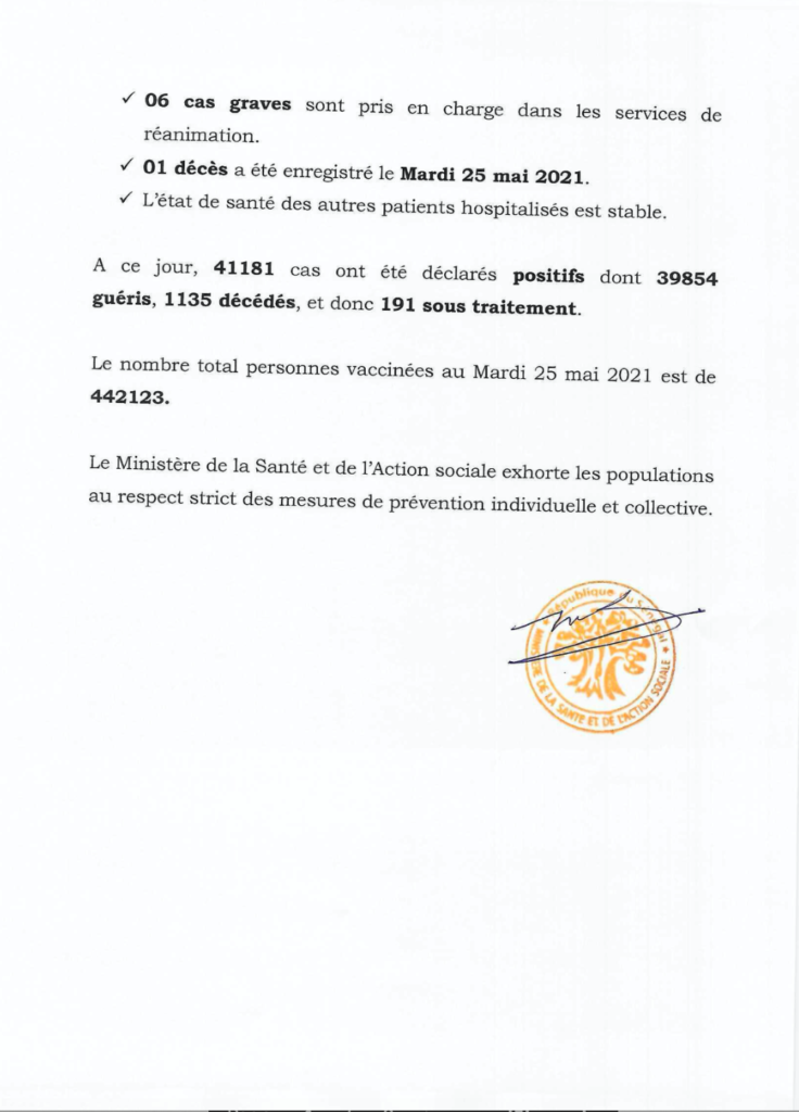 COVID-19 Sénégal : Communiqué 451/26 Mai 3 191504326 2869007280005824 2176208326716376522 n