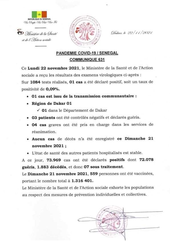 🇸🇳 COVID-19 Sénégal : Communiqué 631/22 Novembre 2 259497643 211672291150021 492392962352394863 n