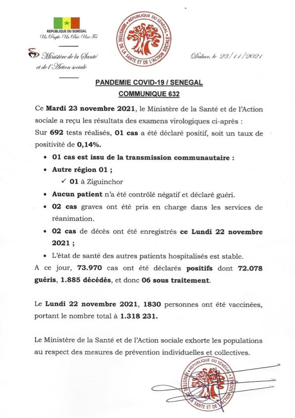 🇸🇳 COVID-19 Sénégal : Communiqué 632/23 Novembre 2 260370917 212267371090513 7675558042685673327 n