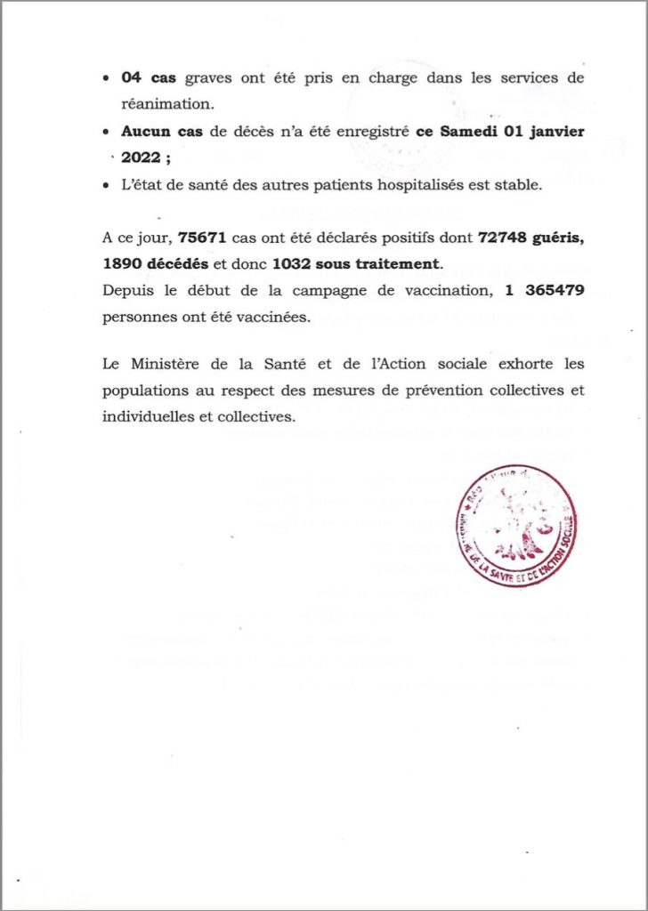 🇸🇳 COVID-19 Sénégal : Communiqué 672/02 Janvier 2022 3 20220102 195801