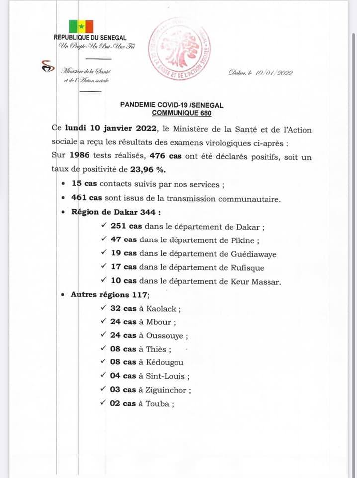 🇸🇳 COVID-19 Sénégal : Communiqué 680/10 Janvier 2022 2 271744814 242606268056623 8588701746513426825 n 5