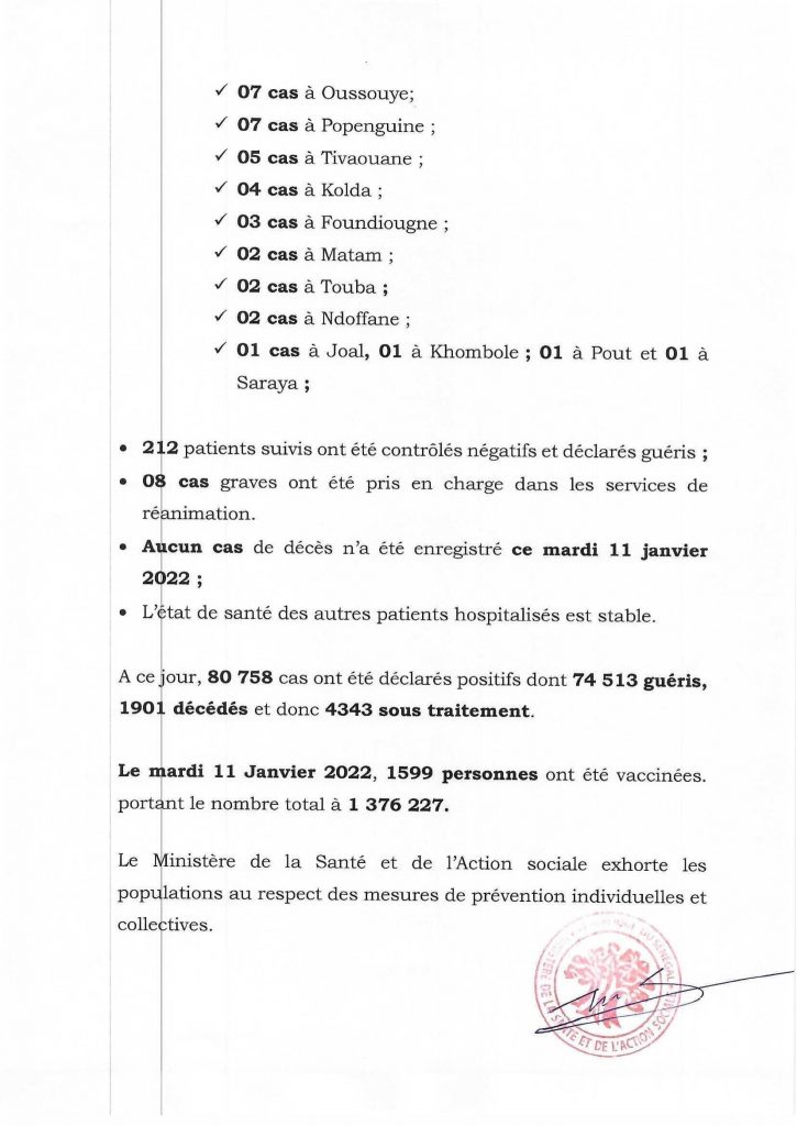 🇸🇳 COVID-19 Sénégal : Communiqué 682/12 Janvier 2022 3 COMMUNIQUE 682 du 12 01 2022 2