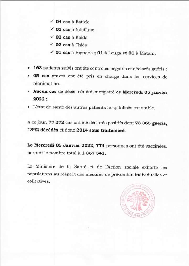 🇸🇳 COVID-19 Sénégal : Communiqué 676/06 Janvier 2022 3 FB IMG 1641466155162