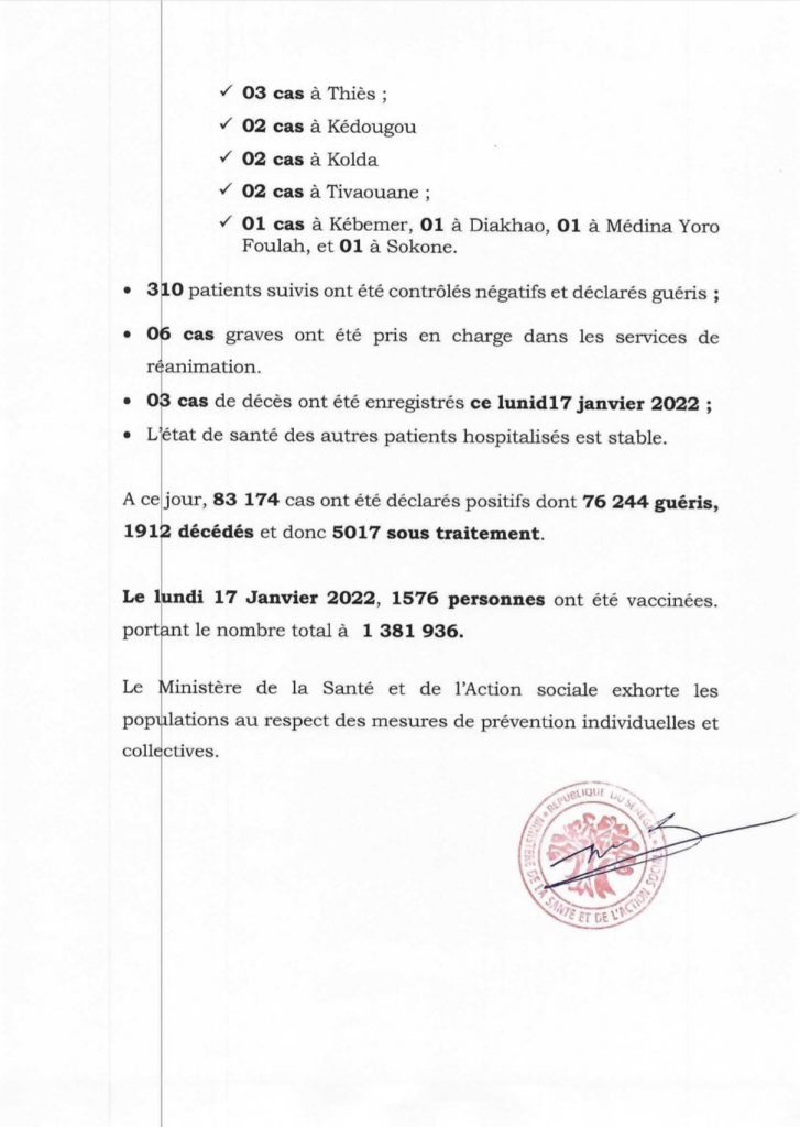🇸🇳 COVID-19 Sénégal : Communiqué 688/18 Janvier 2022 3 FJYViONXsAkdv Q