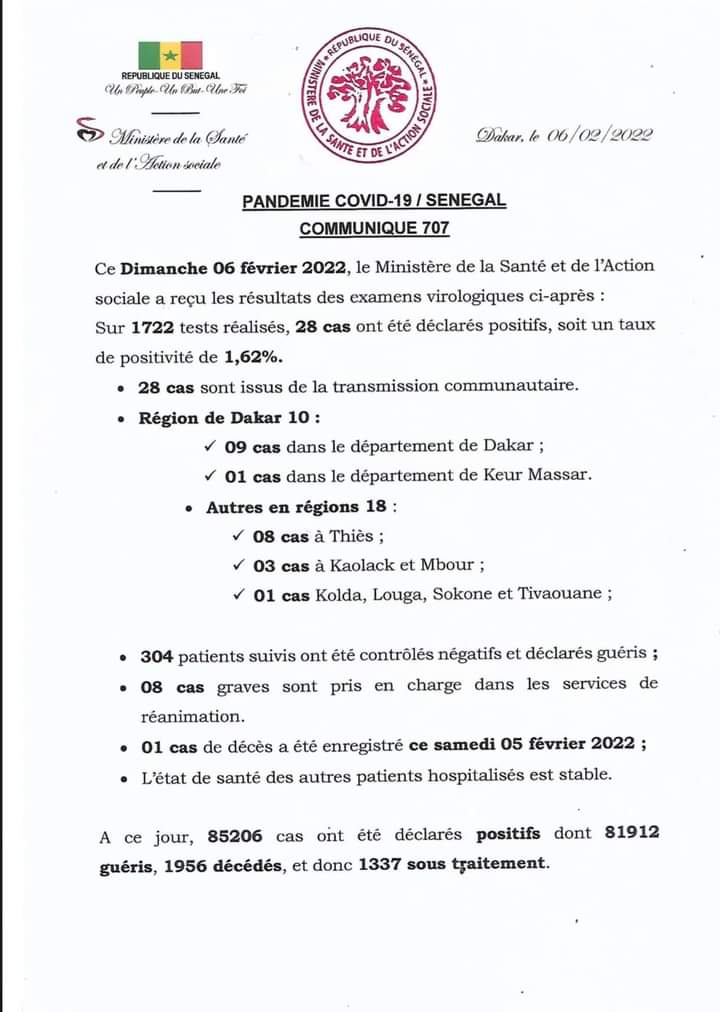 🇸🇳 COVID-19 Sénégal : Communiqué 707/06 Février 2022 2 FB IMG 1644156528865