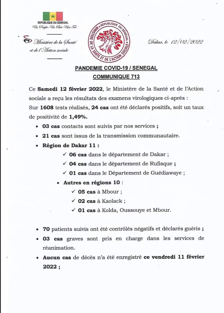 🇸🇳 COVID-19 Sénégal : Communiqué 712/12 Février 2022 2 FB IMG 1644672423267