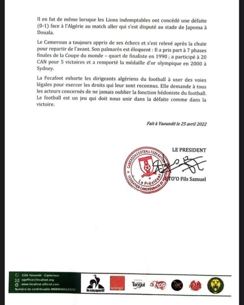 ⚽️ La Fédération camerounaise répond à Belmadi et n'écarte pas de saisir la FIFA 3 1650920229 62670b25ae7a7