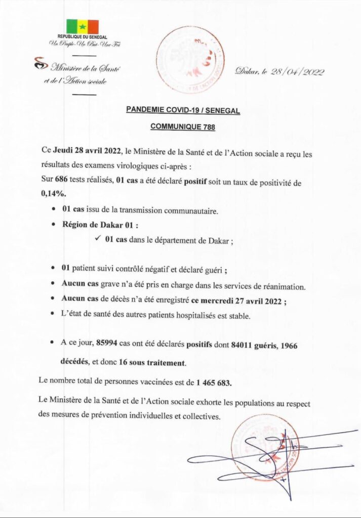 🇸🇳 COVID-19 Sénégal : Communiqué 788/28 Avril 2022 2 279395372 311902327793683 4573671741705999920 n