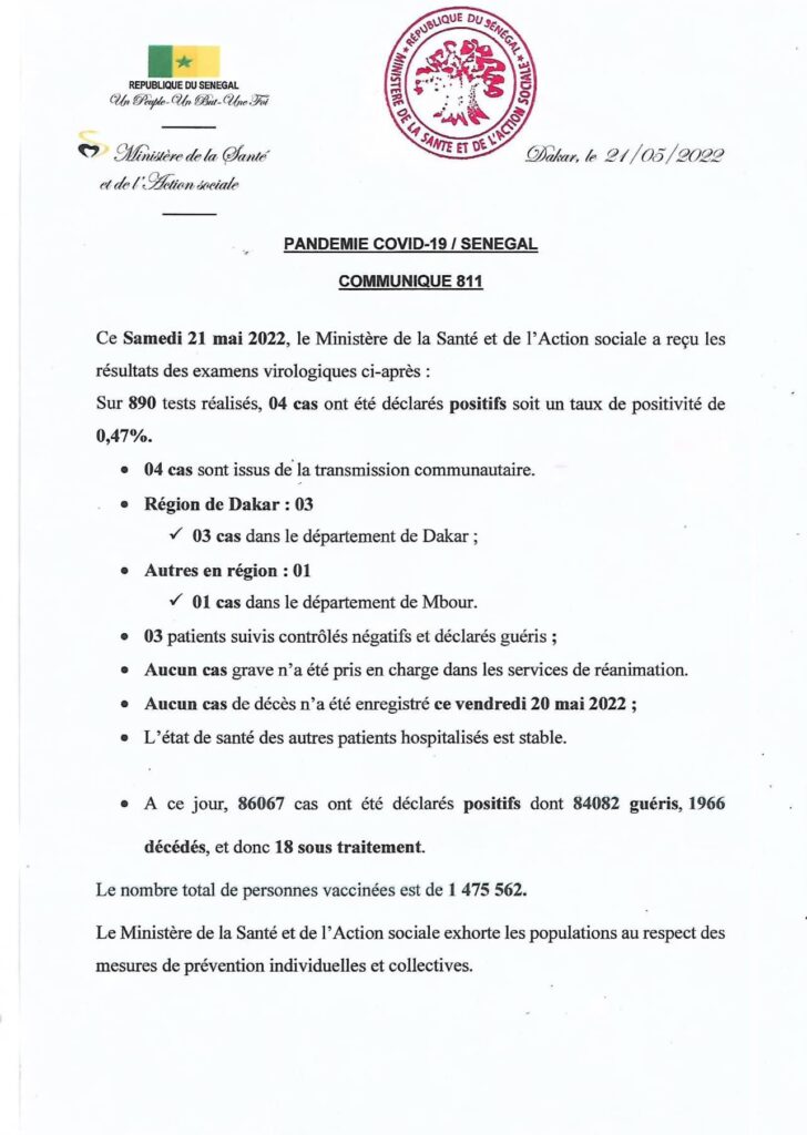 🇸🇳 COVID-19 Sénégal : Communiqué 811/21 Mai 2022 2 283122066 327713006212615 6742597007405785307 n