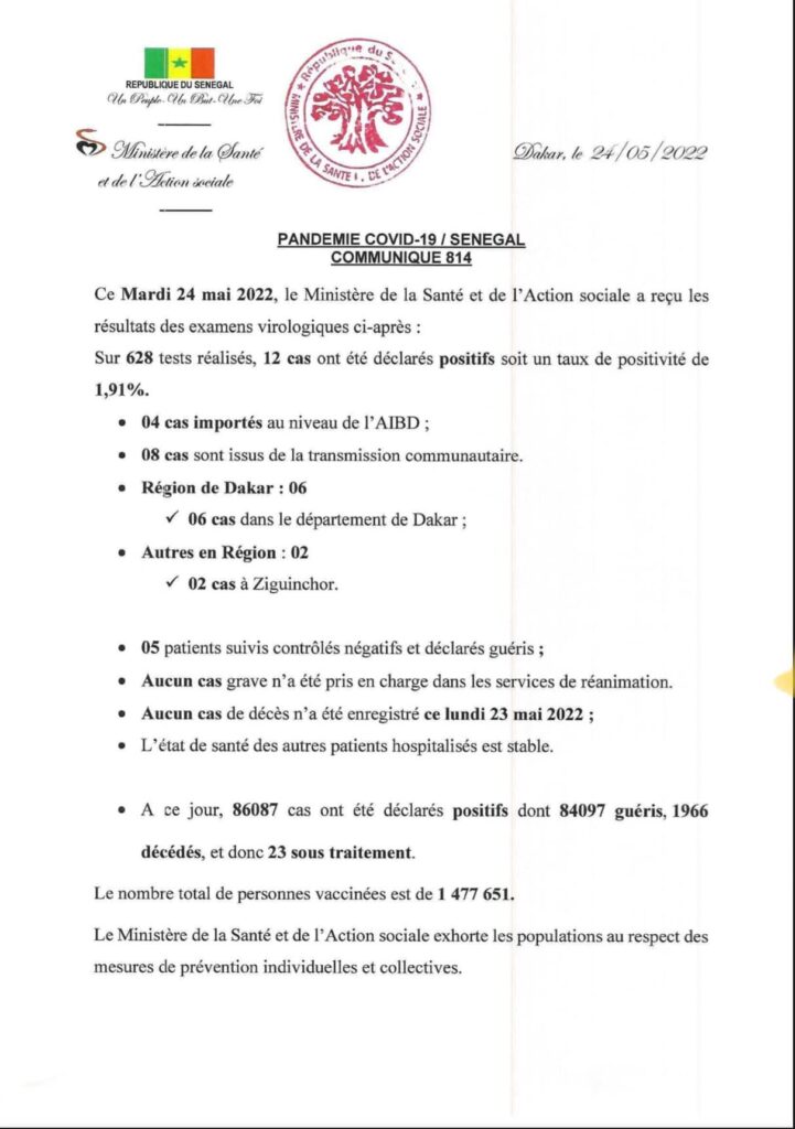 🇸🇳 COVID-19 Sénégal : Communiqué 814/24 Mai 2022 2 283828176 329717326012183 2938424019459849031 n