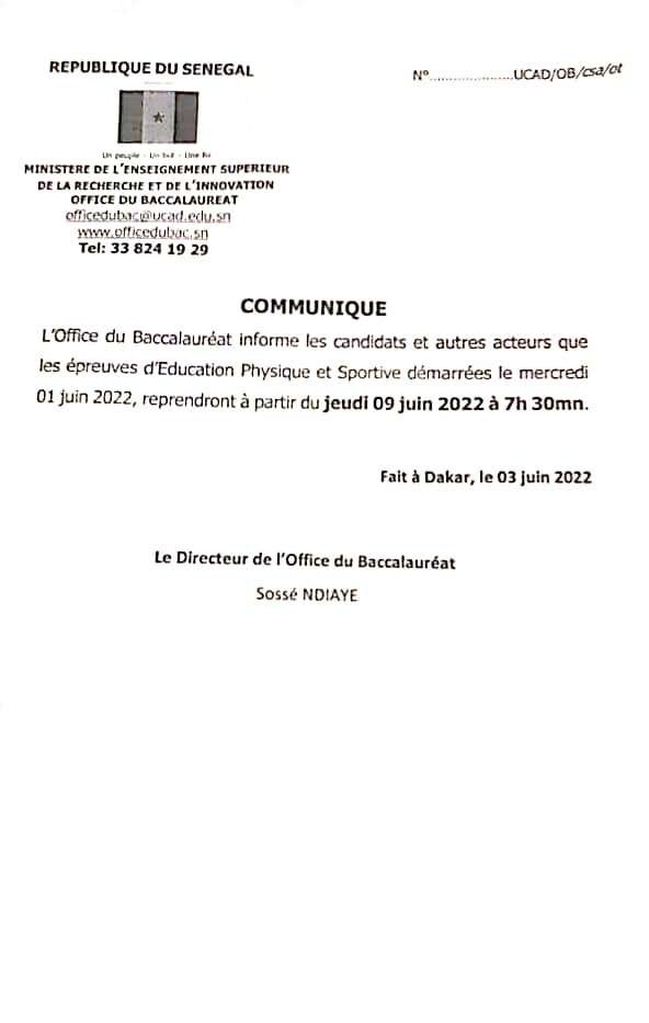 🇸🇳 Bac 2022 : Les épreuves physiques reprennent jeudi 2 image editor output image1215845820 16545228763343033750930910089753