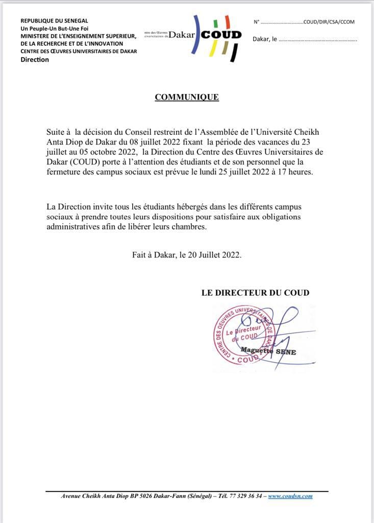 🇸🇳 UCAD : le COUD annonce la fermeture des campus sociaux ce lundi... 2 295003900 587856876258449 3382379892521175038 n