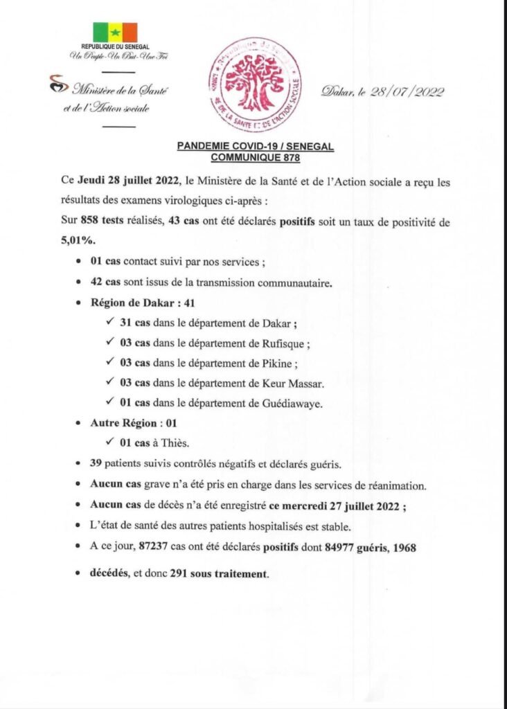 🇸🇳 COVID-19 Sénégal : Communiqué 880/28 Juillet 2022 2 295671389 373760974941151 7340812841163054983 n