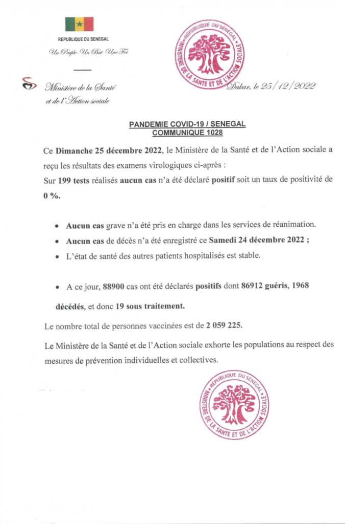 🇸🇳 COVID-19 Sénégal : Communiqué 1028/25 Décembre 2022 2 321962266 469295672030039 8083218651152434288 n