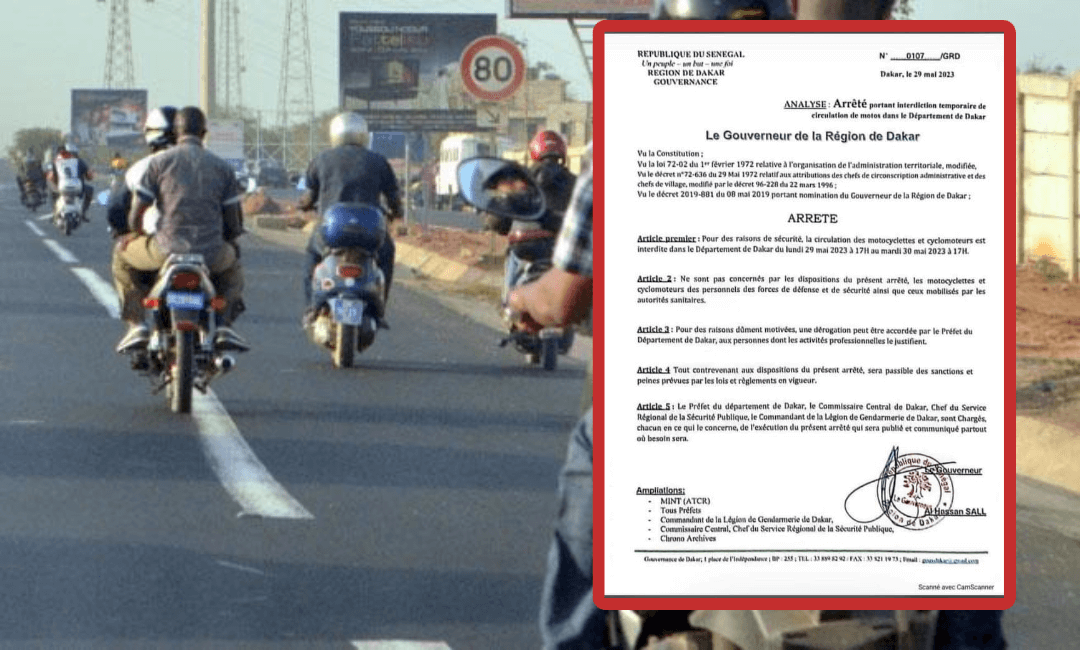 🇸🇳 Interdiction de circulation des motocyclettes et cyclomoteurs à Dakar 1 🇸🇳 Interdiction de circulation des motocyclettes et cyclomoteurs à Dakar