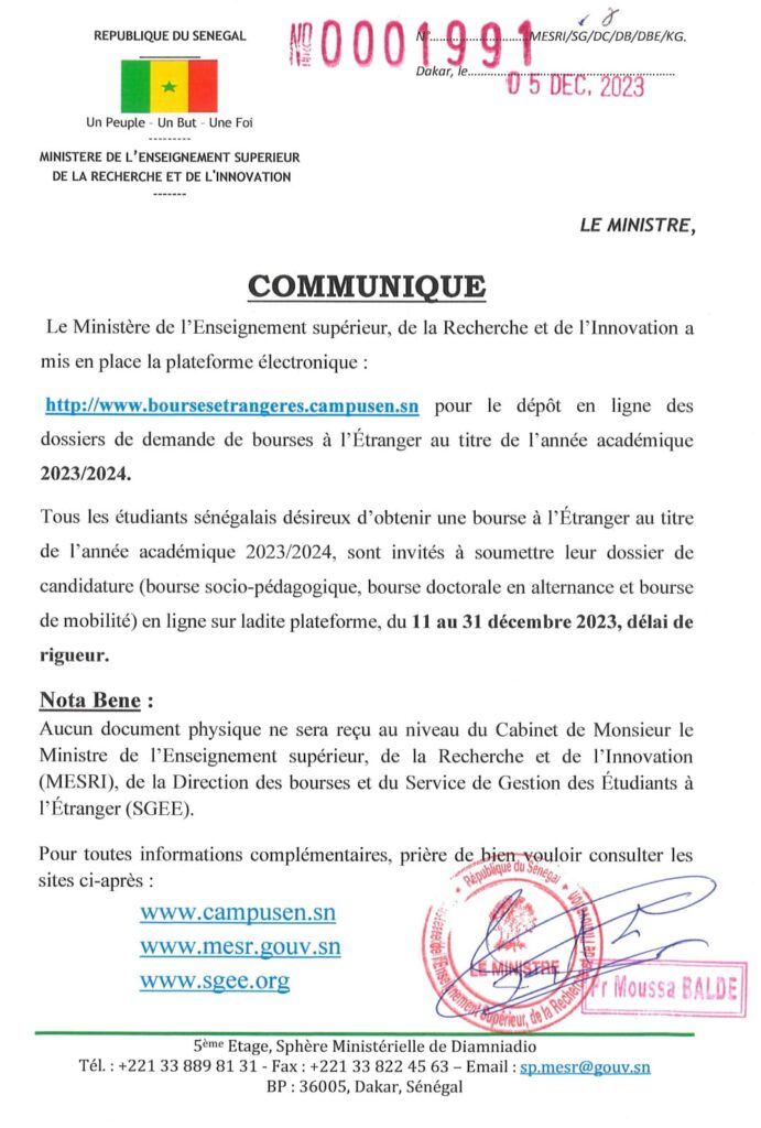 🇸🇳 Etudes à l’étranger : Les étudiants sénégalais peuvent désormais soumettre leur demande de bourse en ligne 2 408240699 756793463157125 418790724500554678 n