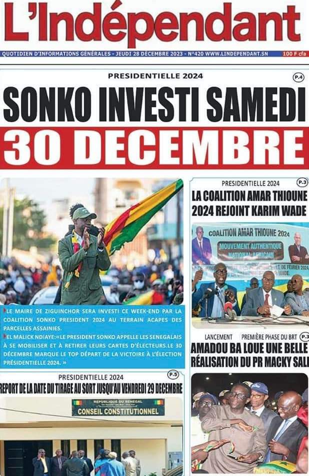 🇸🇳 Les gros titres du jour au Sénégal : Jeudi 28 Décembre 2023 42 FB IMG 1703744568980 1