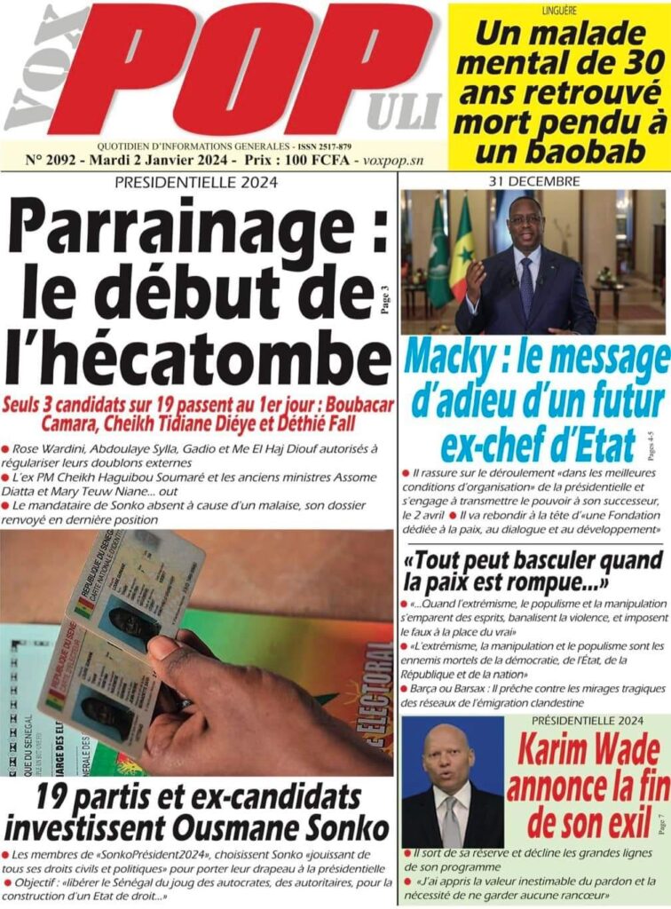 🇸🇳 Les gros titres du jour au Sénégal : Mardi 02 Janvier 2024 43 FB IMG 1704176987102