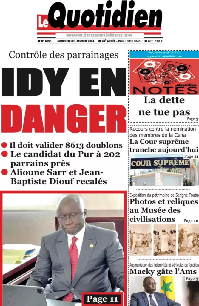 🇸🇳 Les gros titres du jour au Sénégal : Mercredi 03 Janvier 2024 39 FB IMG 1704263801682