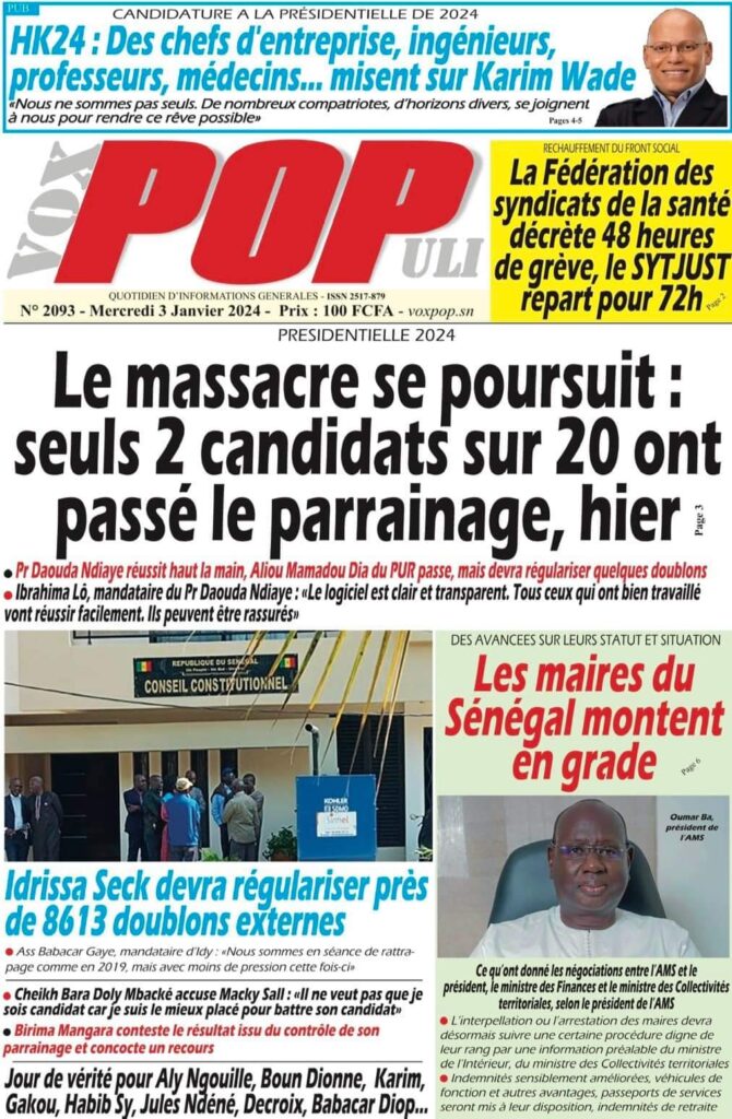 🇸🇳 Les gros titres du jour au Sénégal : Mercredi 03 Janvier 2024 24 FB IMG 1704263825511 1