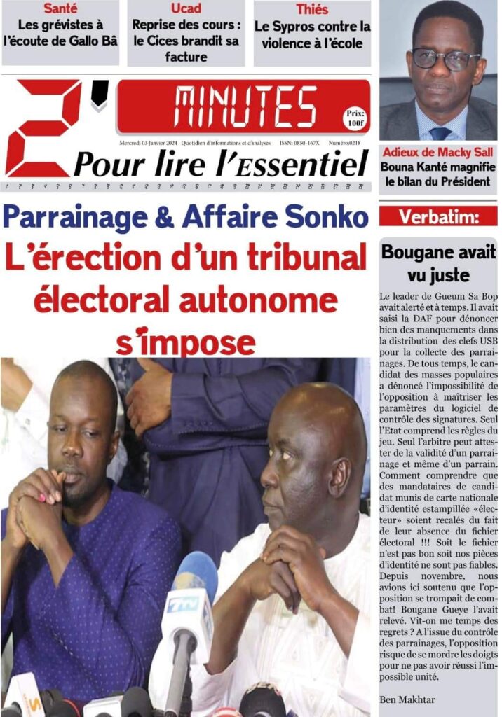 🇸🇳 Les gros titres du jour au Sénégal : Mercredi 03 Janvier 2024 3 FB IMG 1704263860210 1