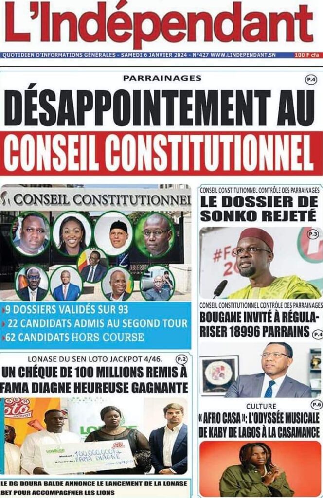 🇸🇳 Les gros titres du jour au Sénégal : Samedi 06 Janvier 2024 32 FB IMG 1704522669951