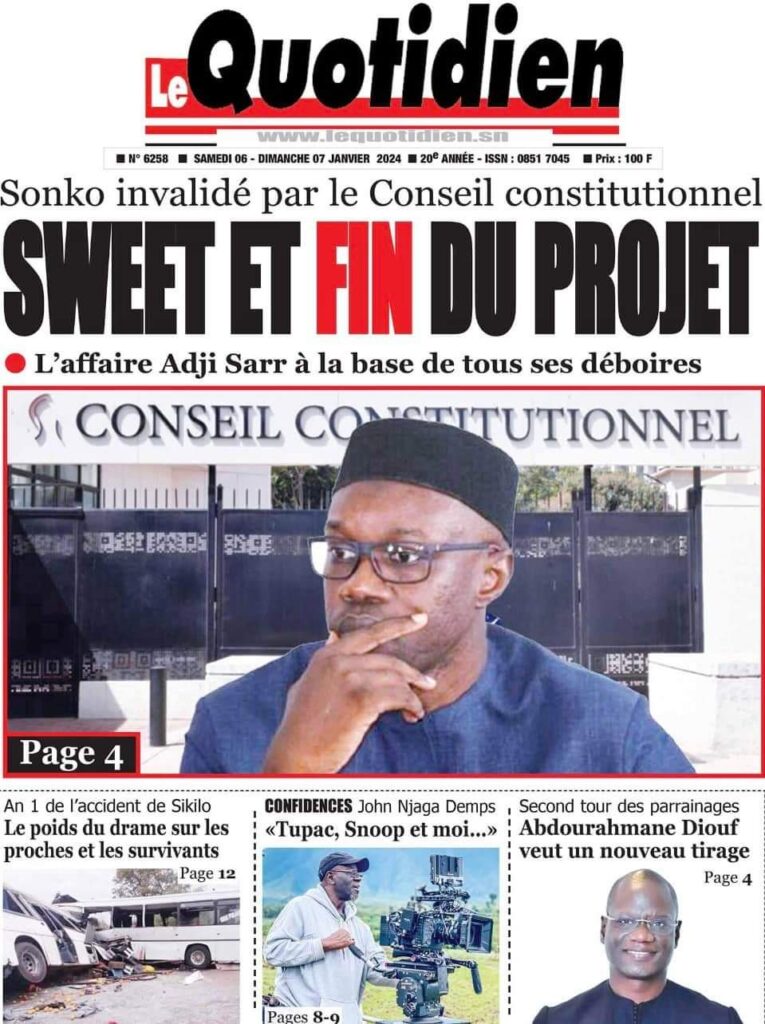 🇸🇳 Les gros titres du jour au Sénégal : Samedi 06 Janvier 2024 16 FB IMG 1704522700545