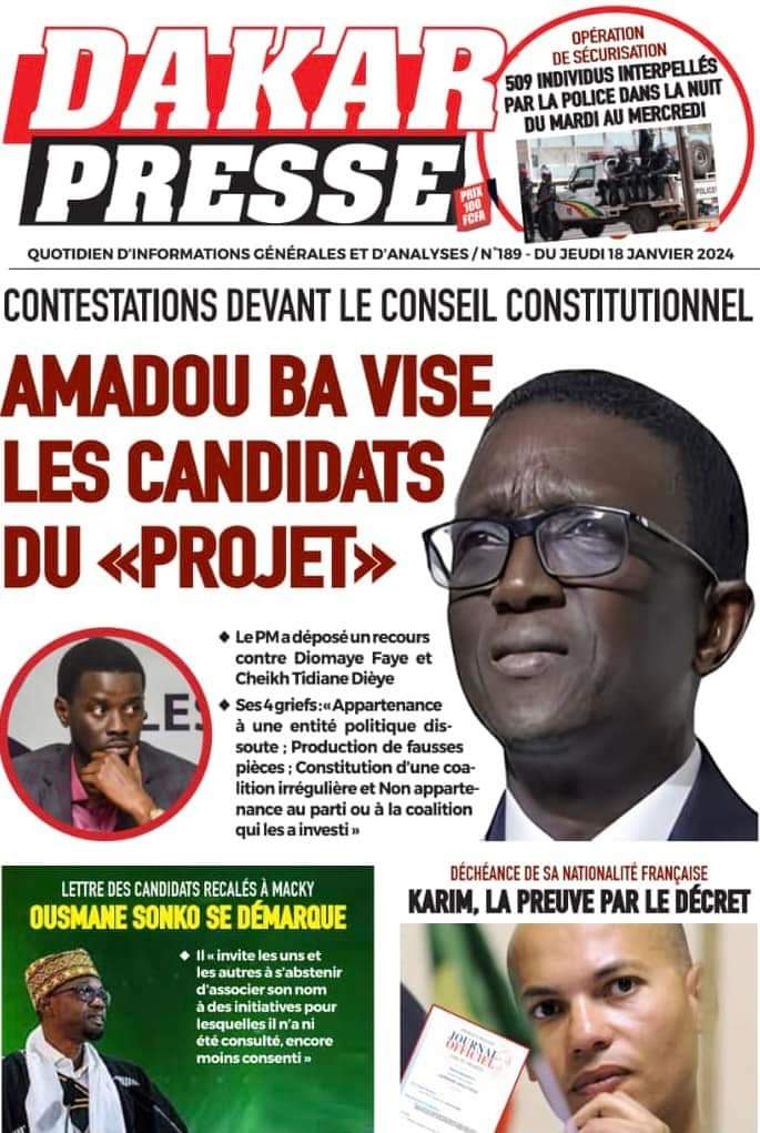🇸🇳 Les gros titres du jour au Sénégal : Jeudi 18 Janvier 2024 31 FB IMG 1705567299877