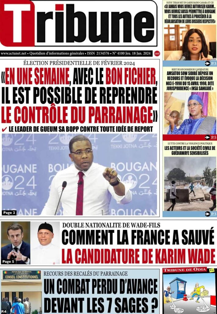 🇸🇳 Les gros titres du jour au Sénégal : Jeudi 18 Janvier 2024 25 FB IMG 1705567308797
