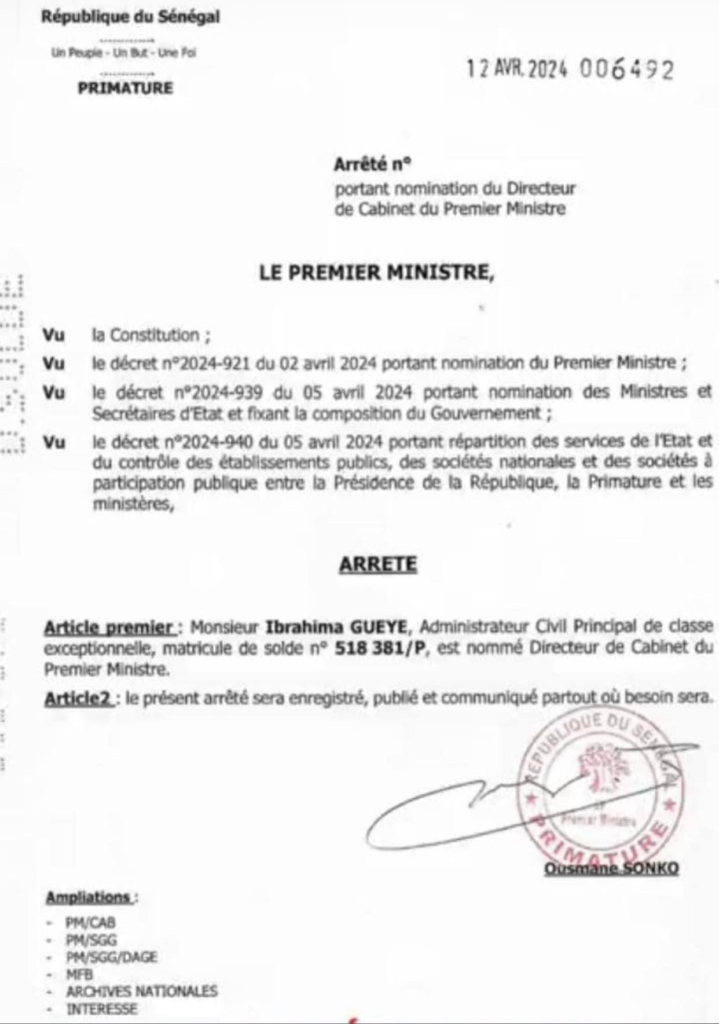 🇸🇳 Ousmane Sonko, Premier Ministre, Nomme un Administrateur Civil comme Directeur de Cabinet 2 image 124