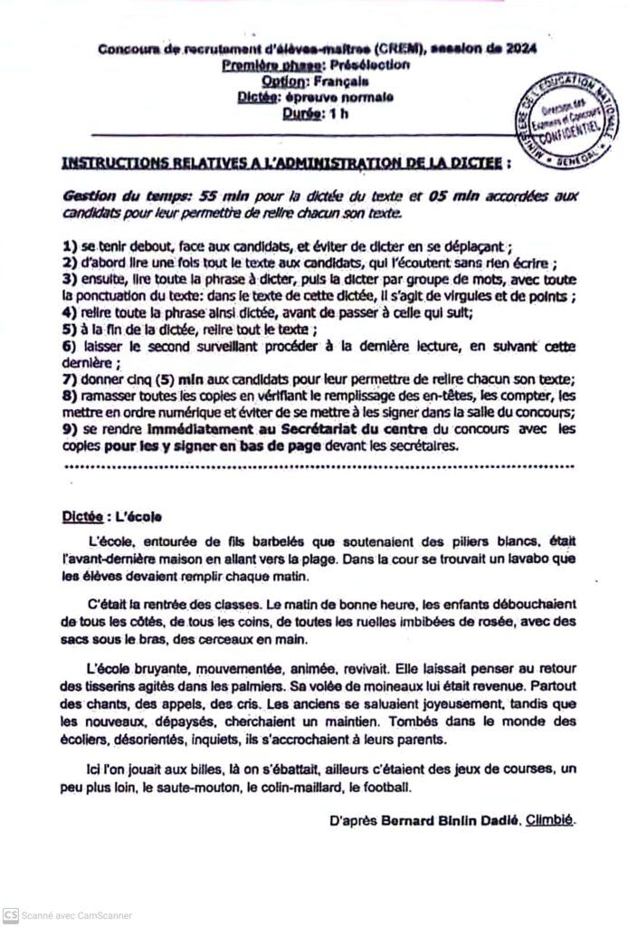 🇸🇳 Concours Élèves-Maîtres (CREM) 2024 : Planning des Épreuves de Présélection 2 1000228658