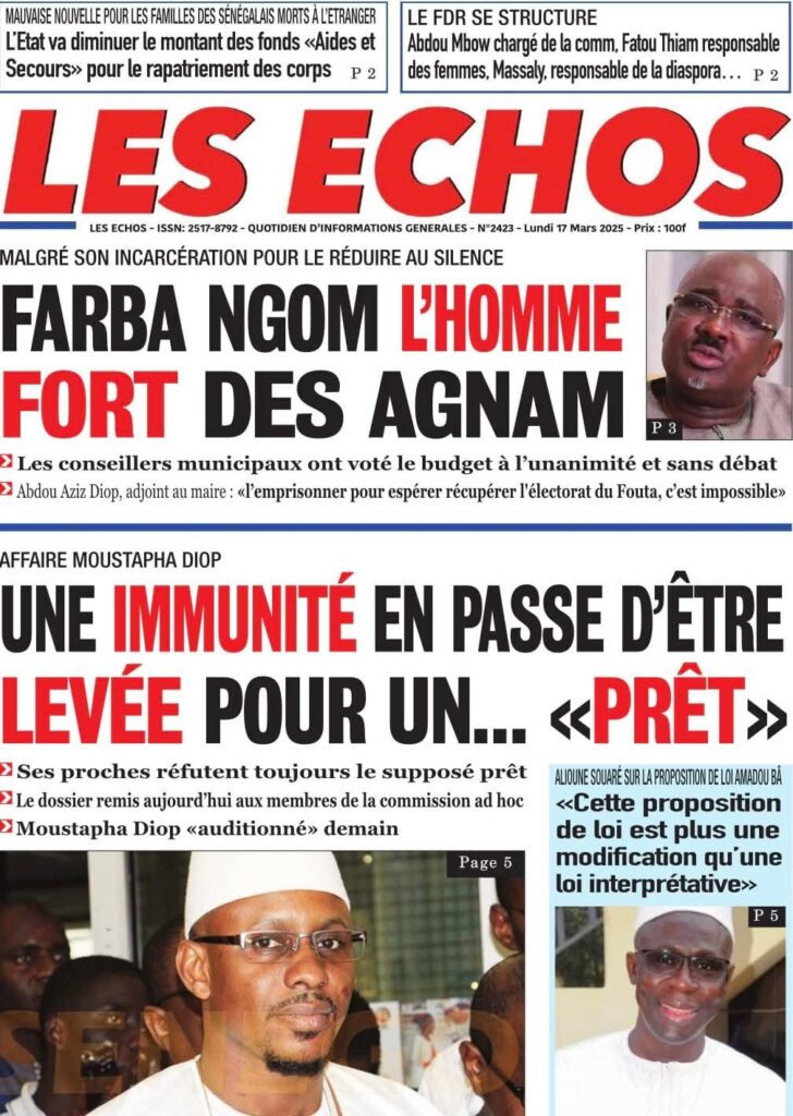🇸🇳 Les gros titres du jour au Sénégal : Lundi 17 Mars 2025 6 FB IMG 1742189679196