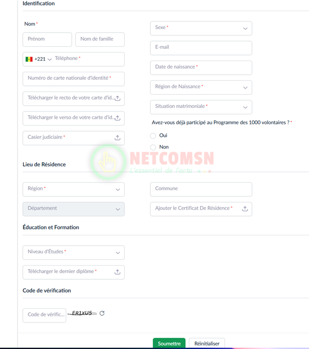 🇸🇳 Guide : Comment s'inscrire au Programme des 1000 Volontaires de la Consommation 2 capture plateforme 1000 volontaires netcomsn 1