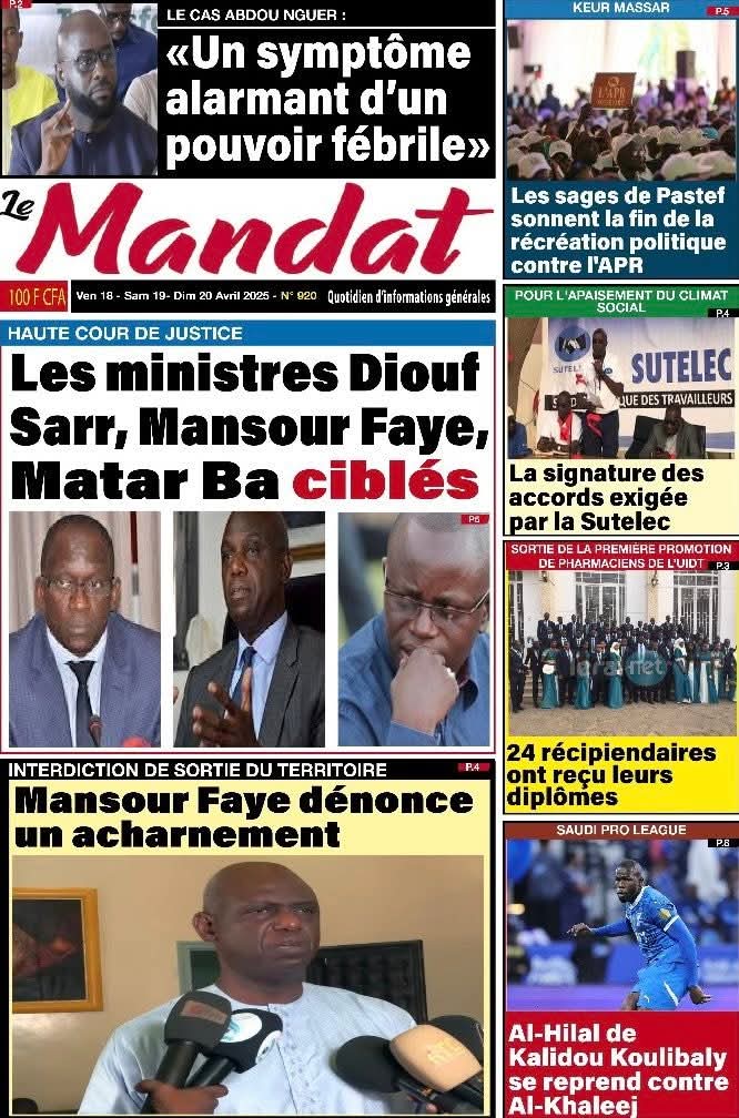 🇸🇳 Les gros titres du jour au Sénégal : Vendredi 18 Avril 2025 3 FB IMG 1744955488247 1