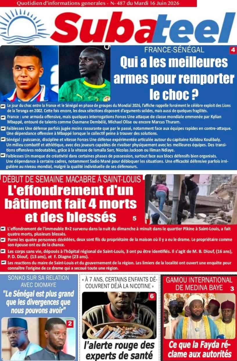 🇸🇳 Les gros titres du jour au Sénégal : Mardi 16 Juin 2026 38 FB IMG 1781596206973